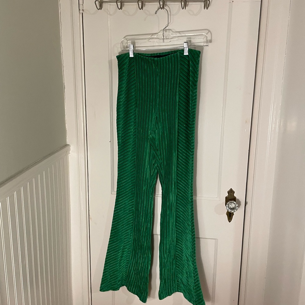 Free People Kelly Green Velvet Pull-On Flared Pants